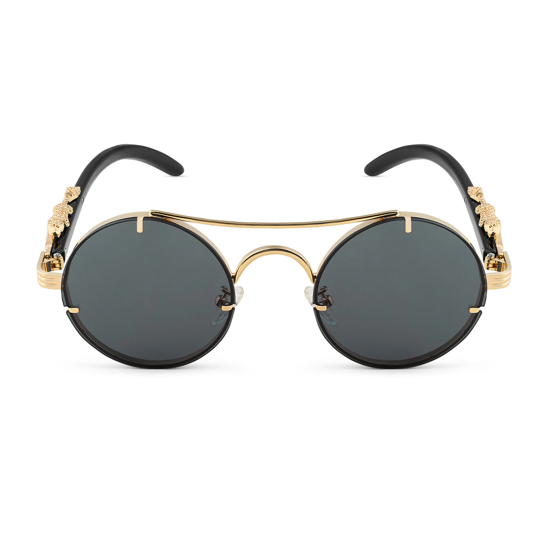 Glow Up Round Black Sunglasses with Jaguar Accents