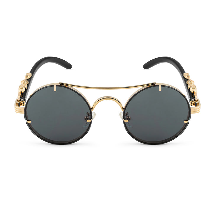 Glow Up Round Black Sunglasses with Jaguar Accents