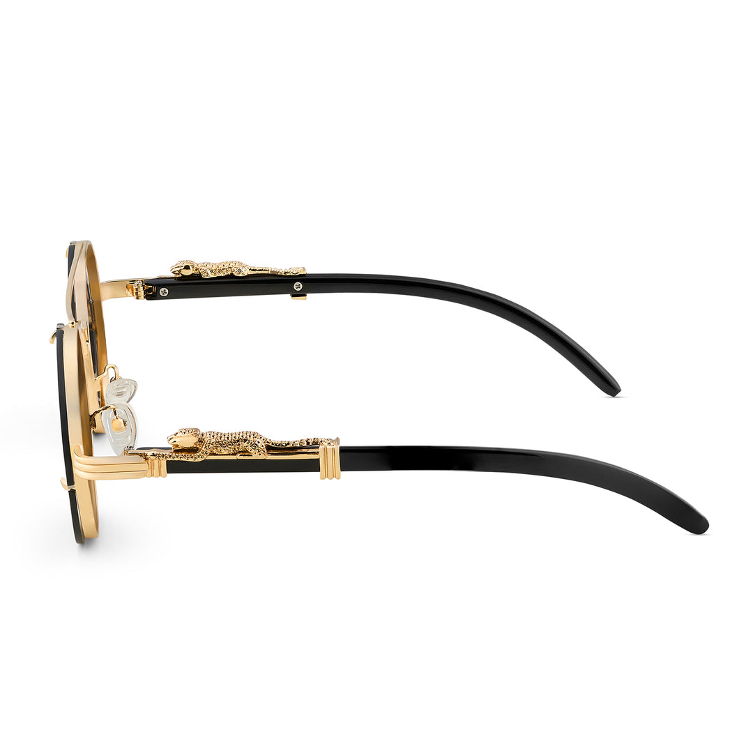 Glow Up Round Black Sunglasses with Jaguar Accents