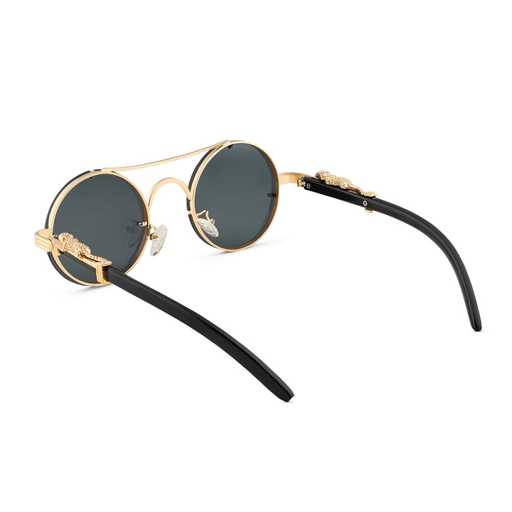 Glow Up Round Black Sunglasses with Jaguar Accents
