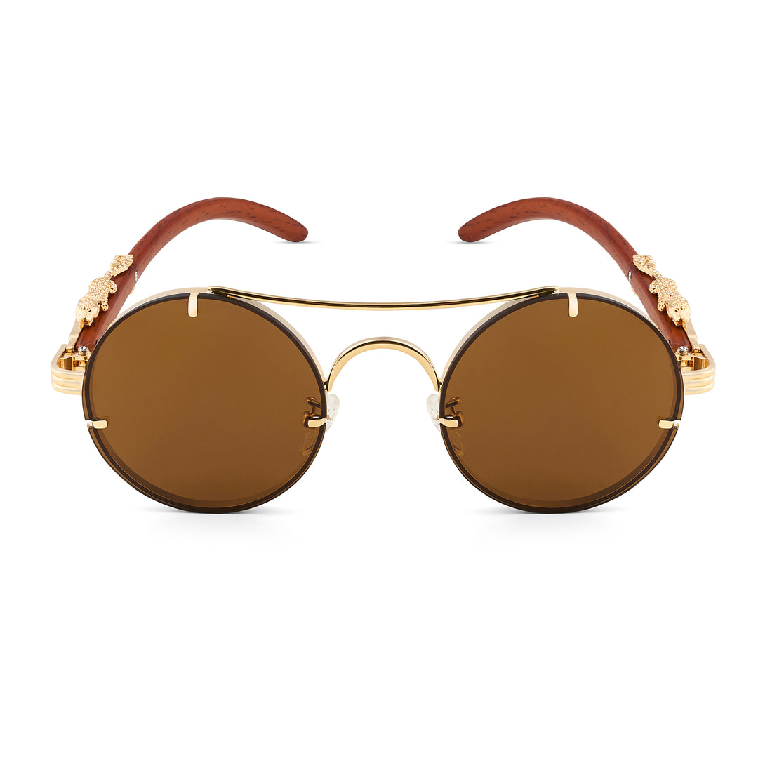 Glow Up Round Brown Sunglasses with Jaguar Accents