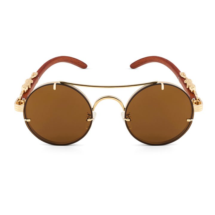 Glow Up Round Brown Sunglasses with Jaguar Accents