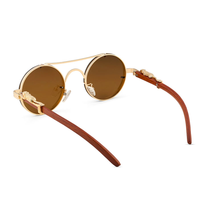 Glow Up Round Brown Sunglasses with Jaguar Accents