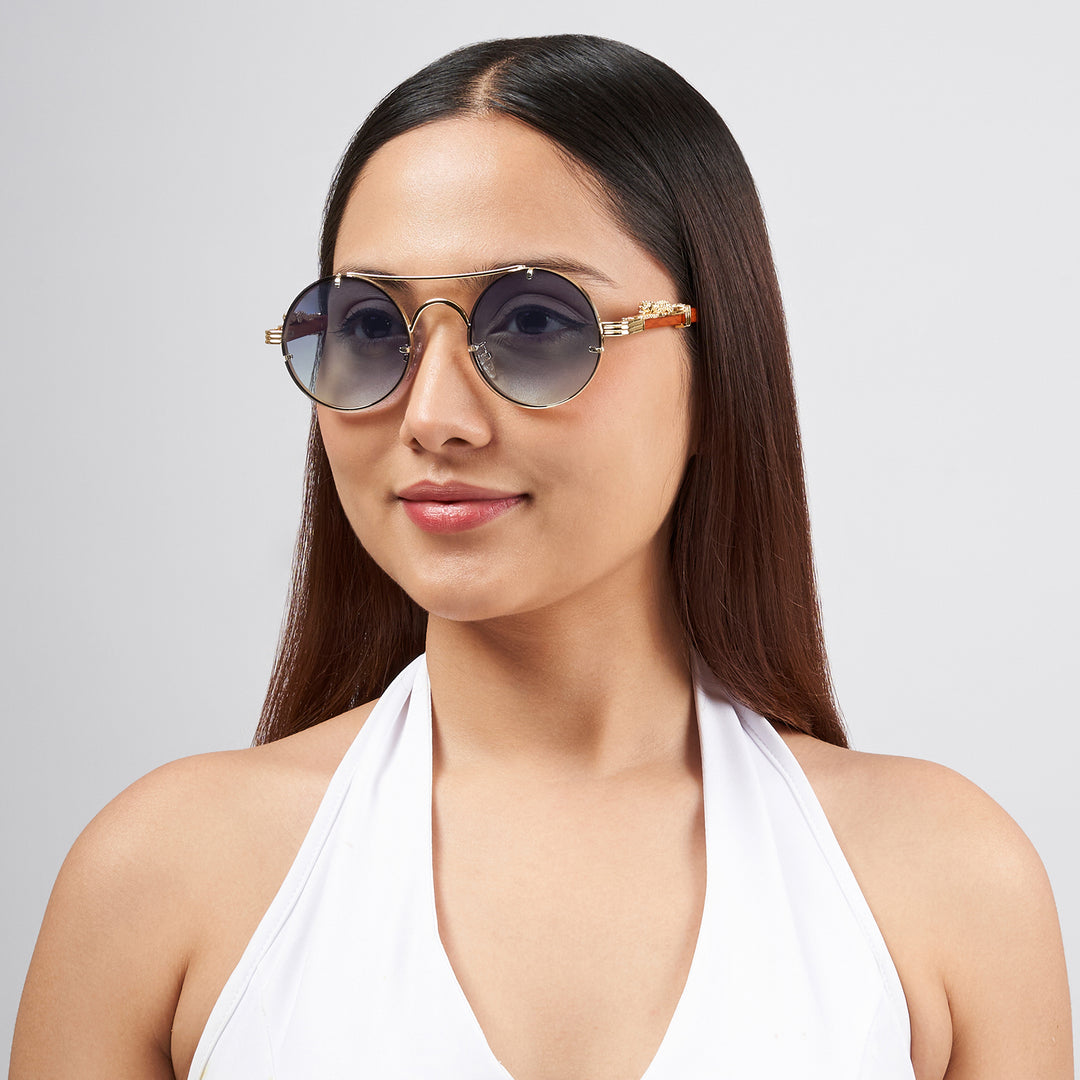Glow Up Round Purple Sunglasses with Jaguar Accents