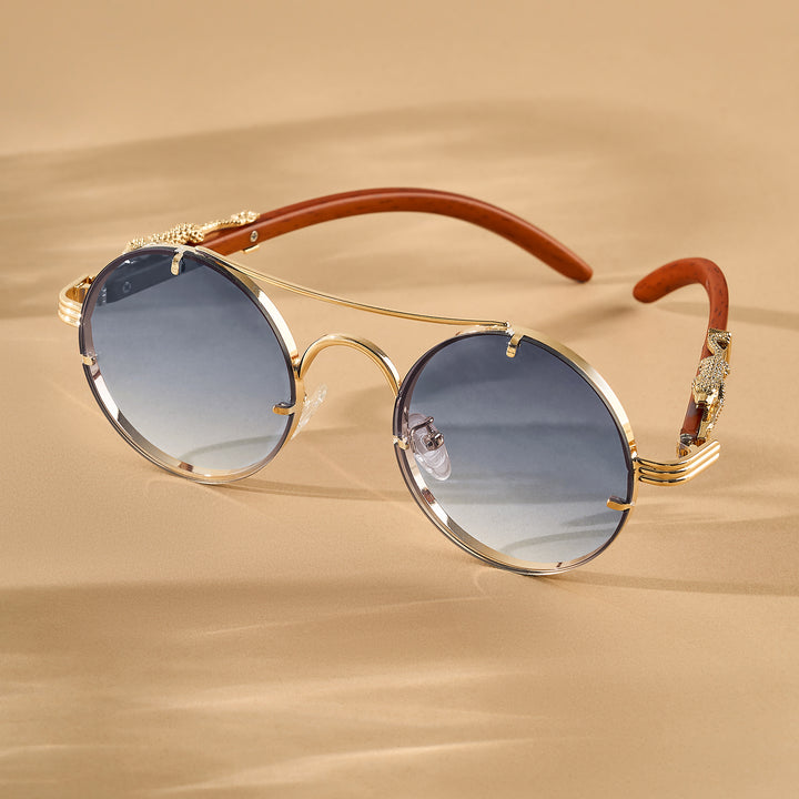 Glow Up Round Purple Sunglasses with Jaguar Accents