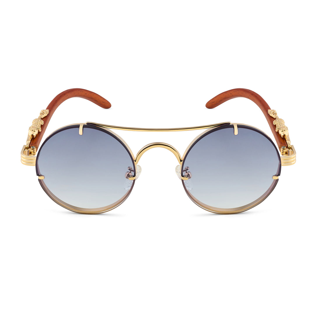 Glow Up Round Purple Sunglasses with Jaguar Accents
