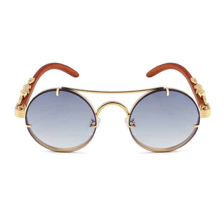 Glow Up Round Purple Sunglasses with Jaguar Accents
