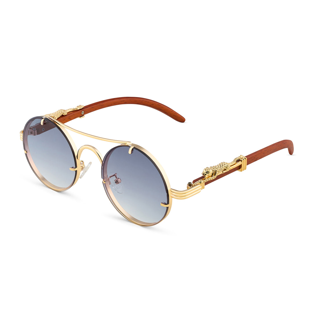 Glow Up Round Purple Sunglasses with Jaguar Accents