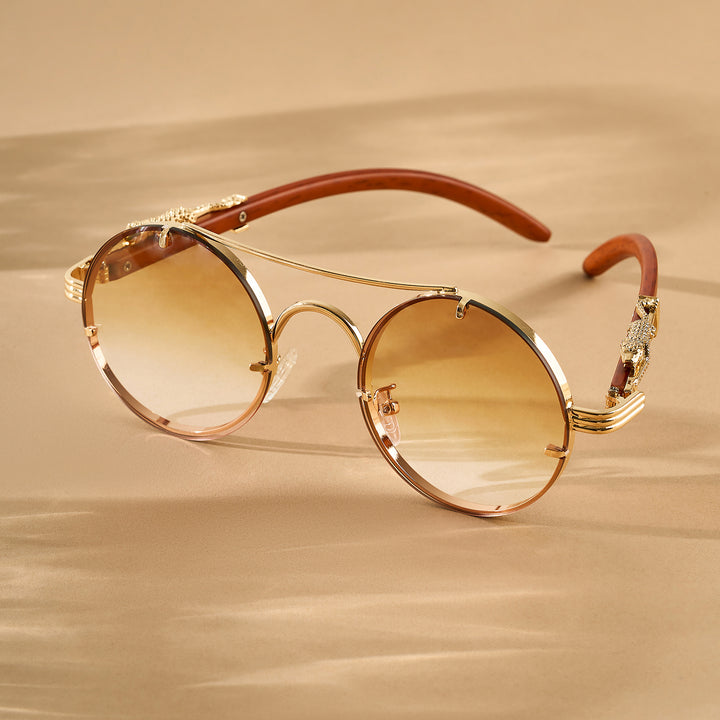 Glow Up Round Tan Sunglasses with Jaguar Accents