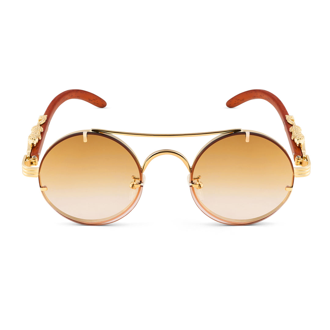 Glow Up Round Tan Sunglasses with Jaguar Accents
