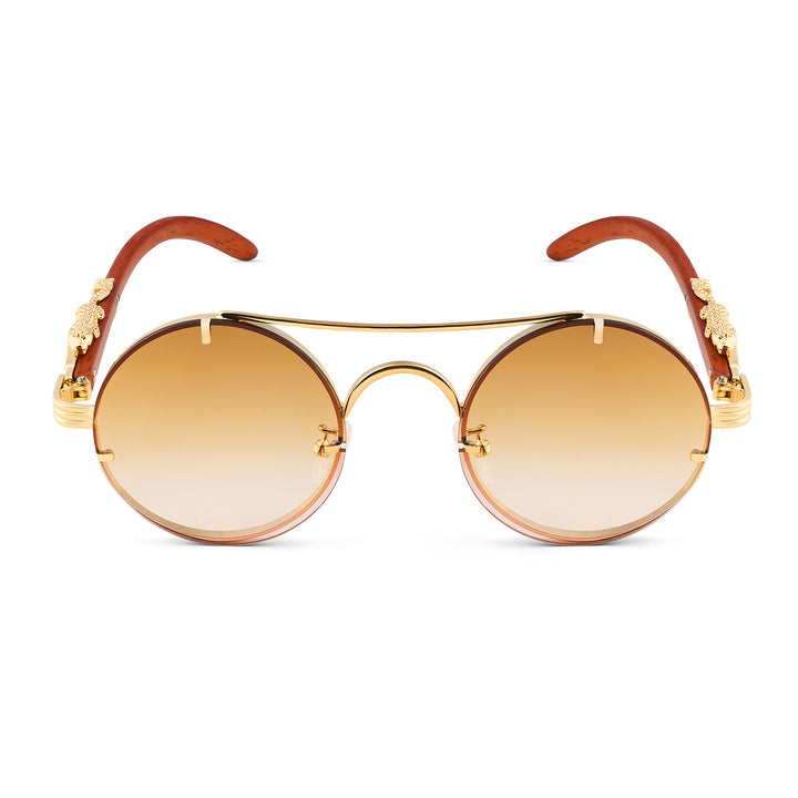 Glow Up Round Tan Sunglasses with Jaguar Accents