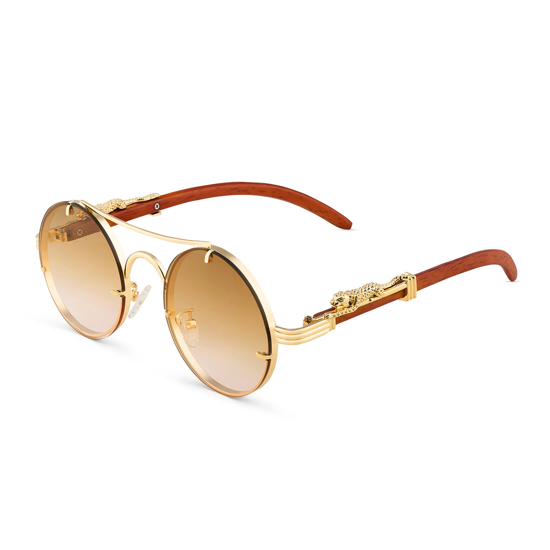 Glow Up Round Tan Sunglasses with Jaguar Accents