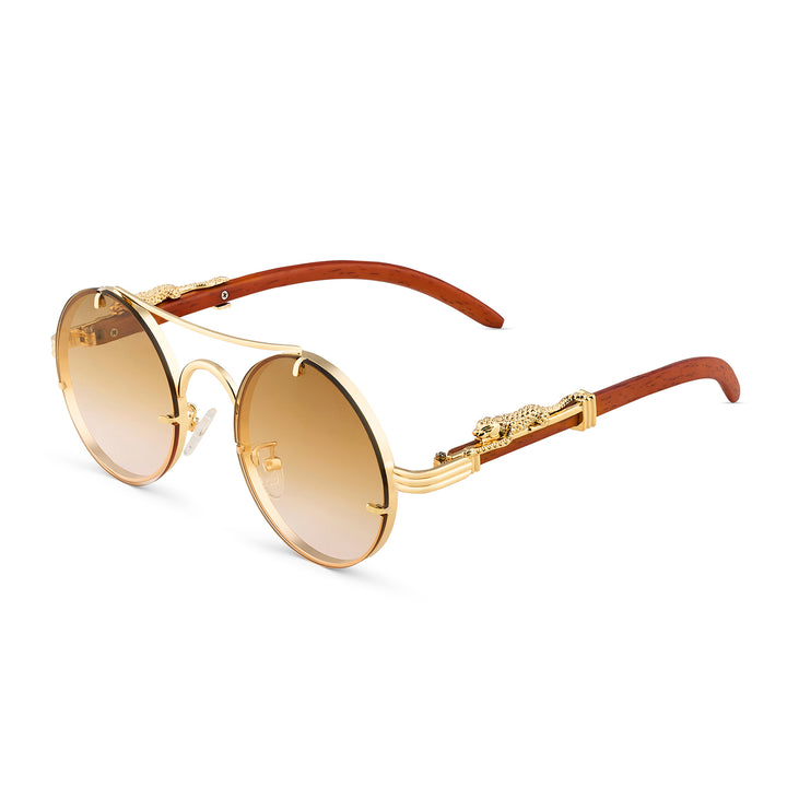 Glow Up Round Tan Sunglasses with Jaguar Accents