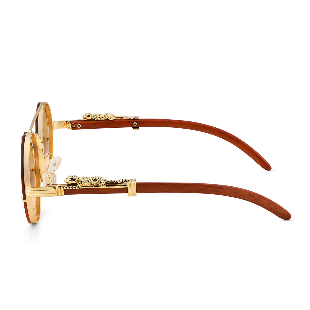 Glow Up Round Tan Sunglasses with Jaguar Accents