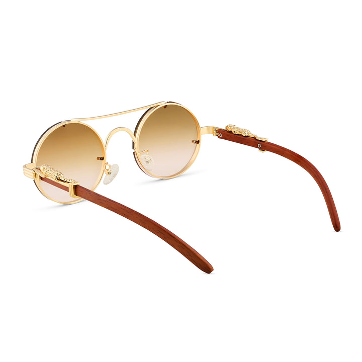 Glow Up Round Tan Sunglasses with Jaguar Accents