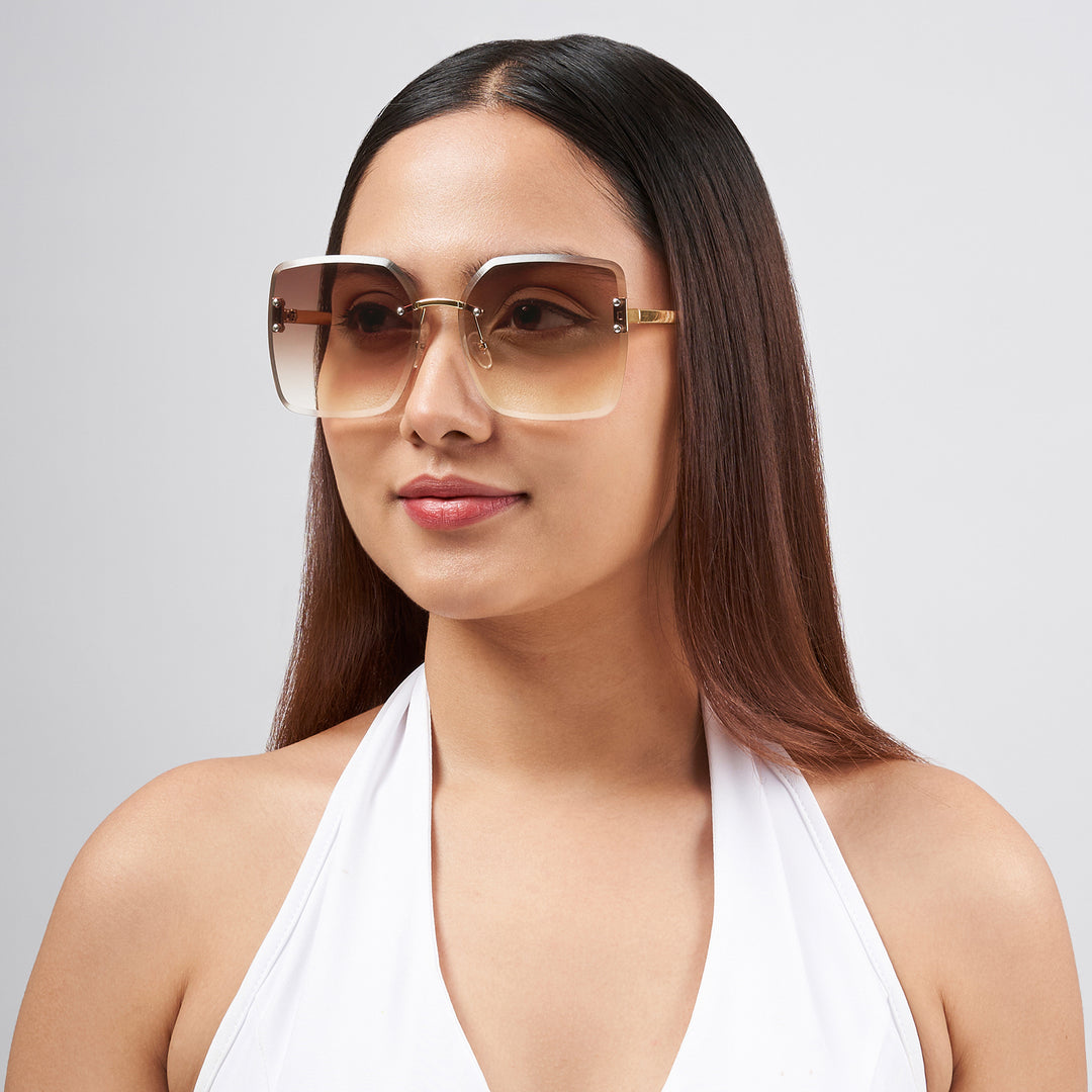 Flare Butterfly Brown Ombre Lens Gold Frame Sunglasses