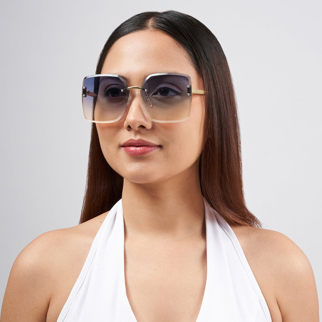 Flare Butterfly Purple and Brown Ombre Lens Gold Frame Sunglasses