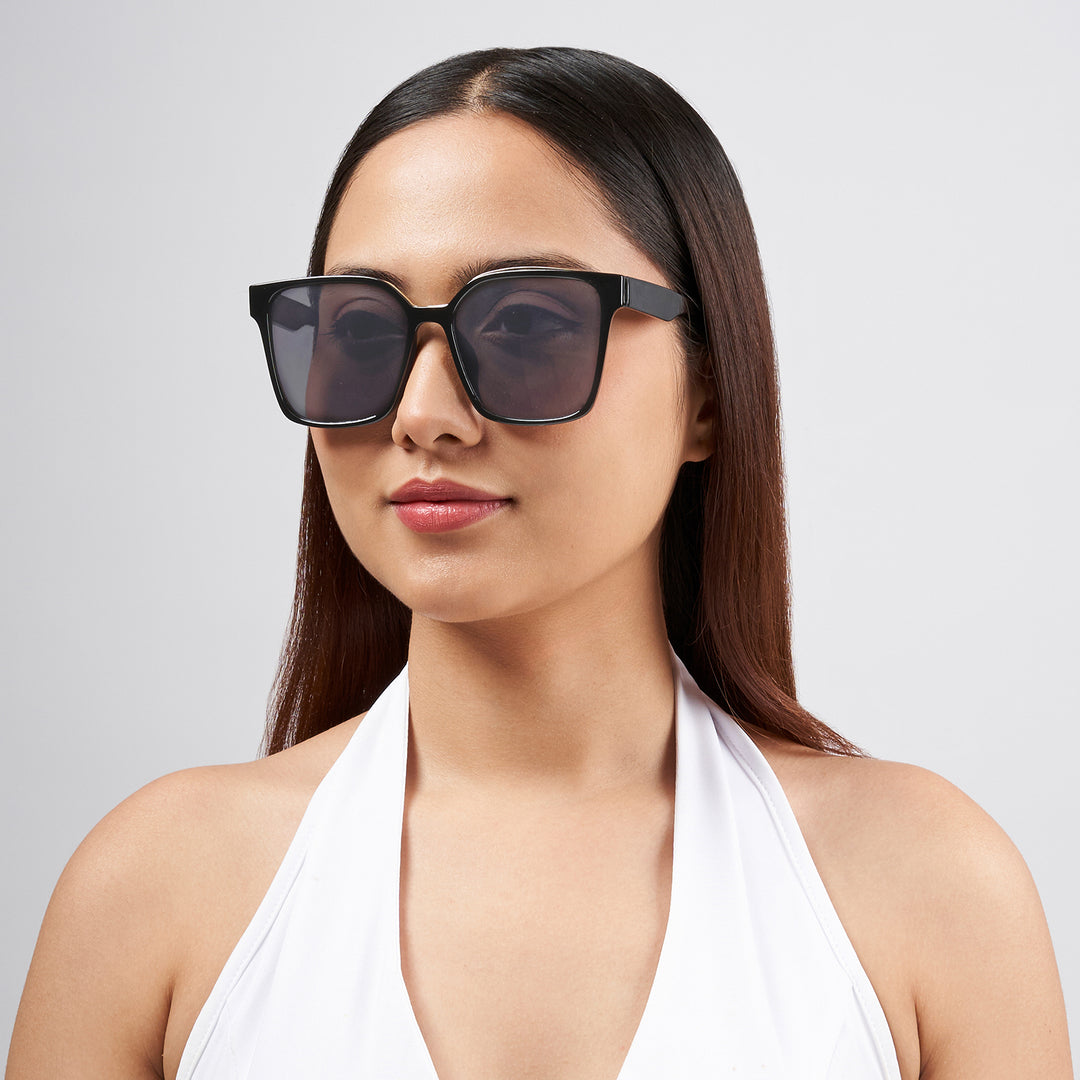 Cali Square Cateye Black Grey Lens Black Frame Sunglasses