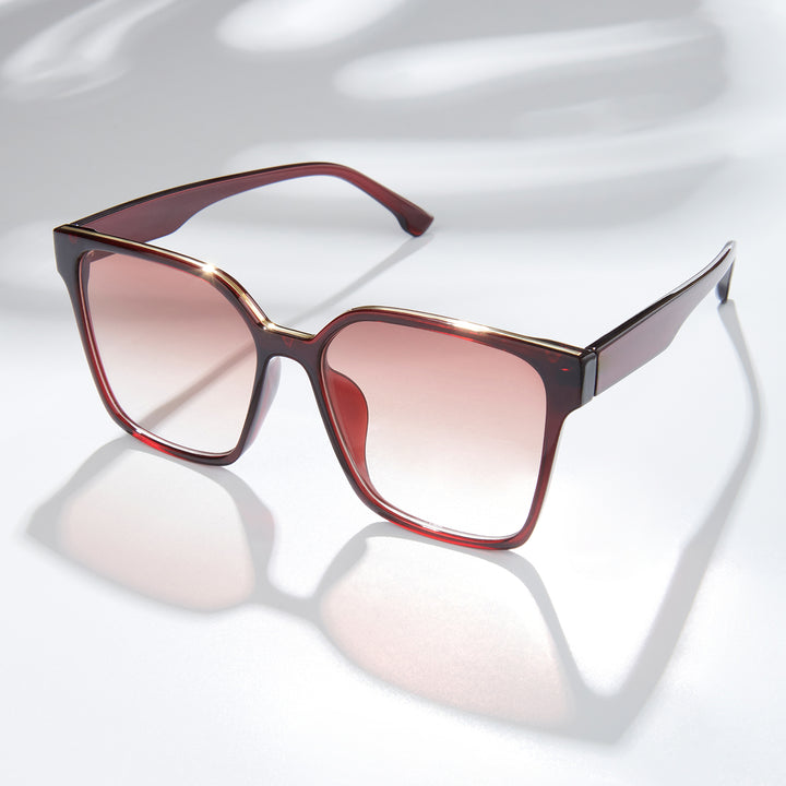Cali Square Cateye Wine Ombre Lens Wine Frame Sunglasses