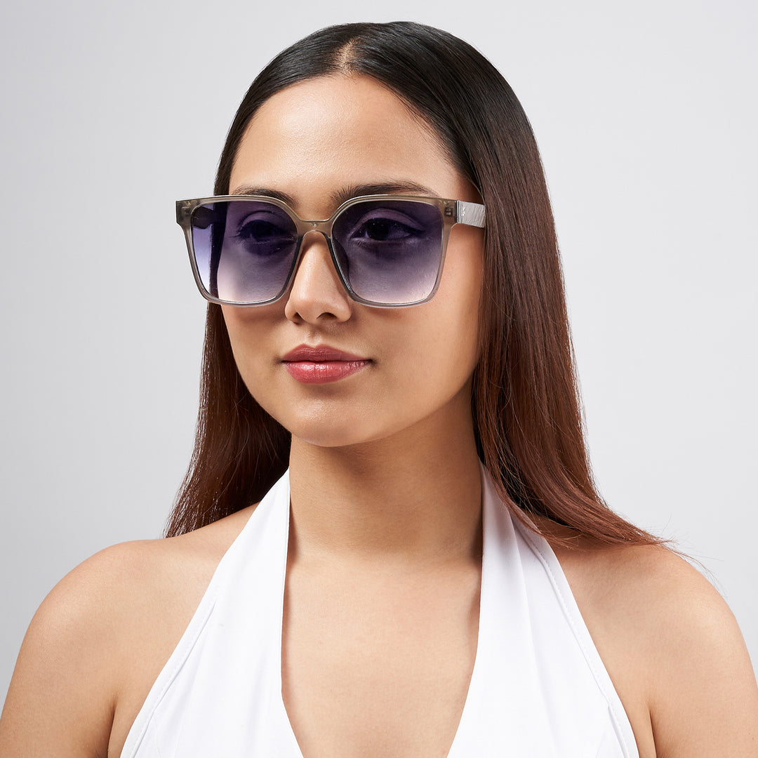 Cali Square Cateye Blue Lens Grey Frame Sunglasses