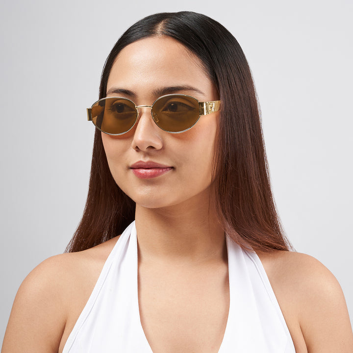 Amber Retro Oval Brown Lens and Gold Frame Sunglasses
