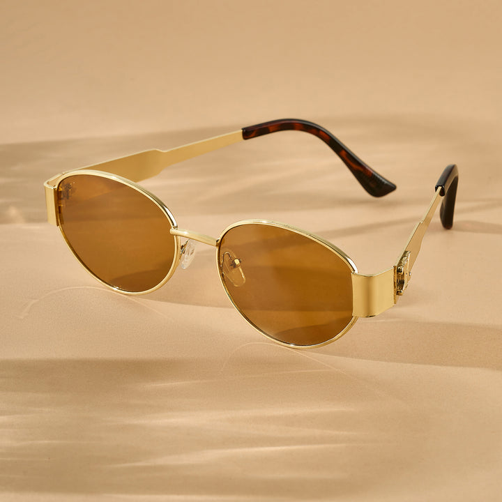 Amber Retro Oval Brown Lens and Gold Frame Sunglasses