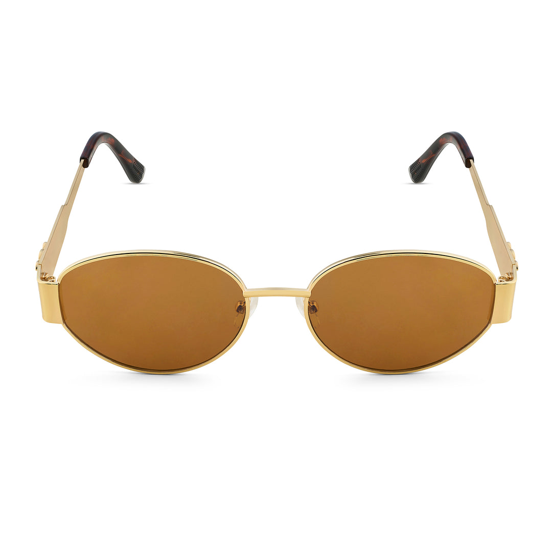 Amber Retro Oval Brown Lens and Gold Frame Sunglasses