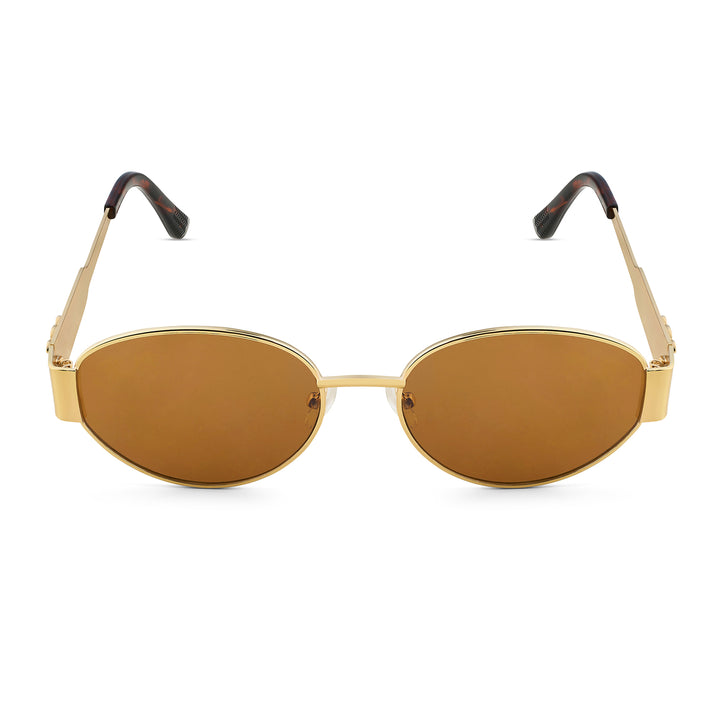 Amber Retro Oval Brown Lens and Gold Frame Sunglasses