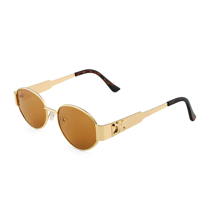 Amber Retro Oval Brown Lens and Gold Frame Sunglasses