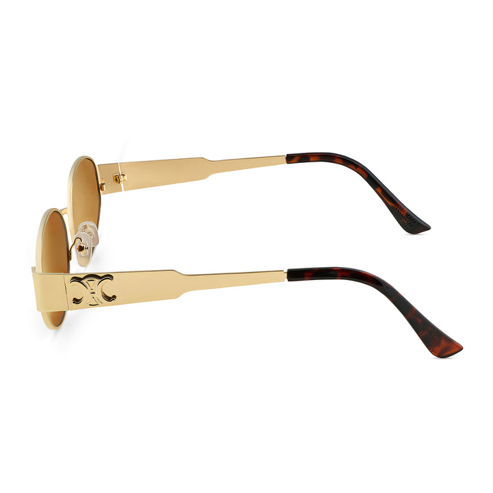Amber Retro Oval Brown Lens and Gold Frame Sunglasses