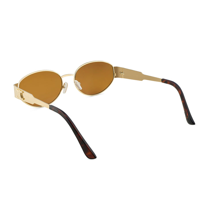 Amber Retro Oval Brown Lens and Gold Frame Sunglasses
