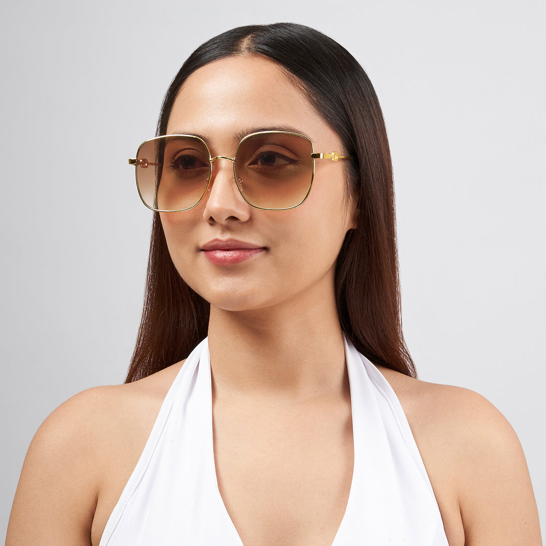 Sunkissed Square Brown and Gold Oversized Sunglasses