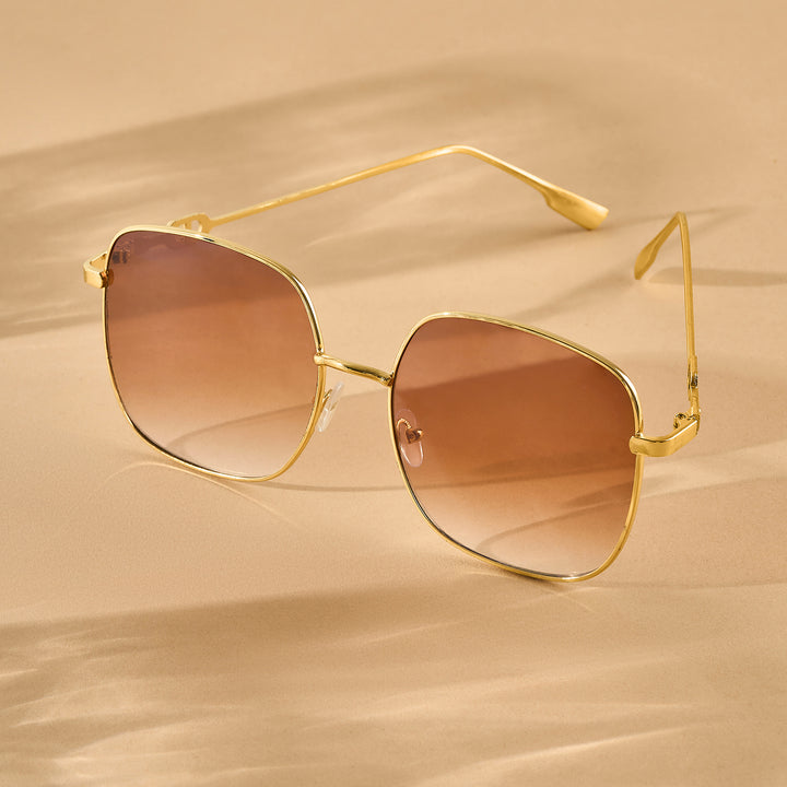 Sunkissed Square Brown and Gold Oversized Sunglasses