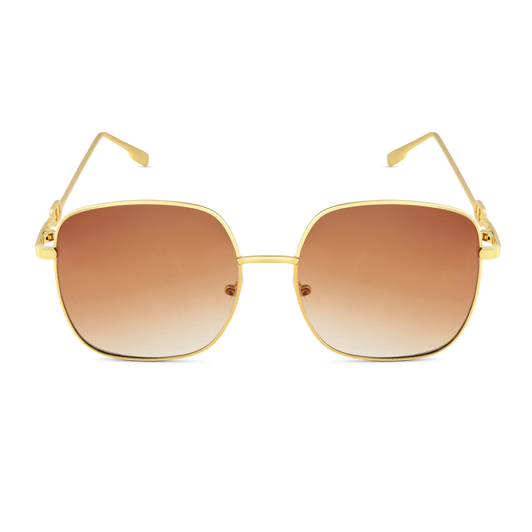 Sunkissed Square Brown and Gold Oversized Sunglasses