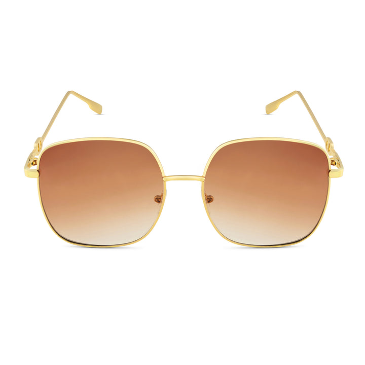 Sunkissed Square Brown and Gold Oversized Sunglasses