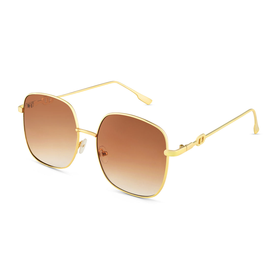 Sunkissed Square Brown and Gold Oversized Sunglasses