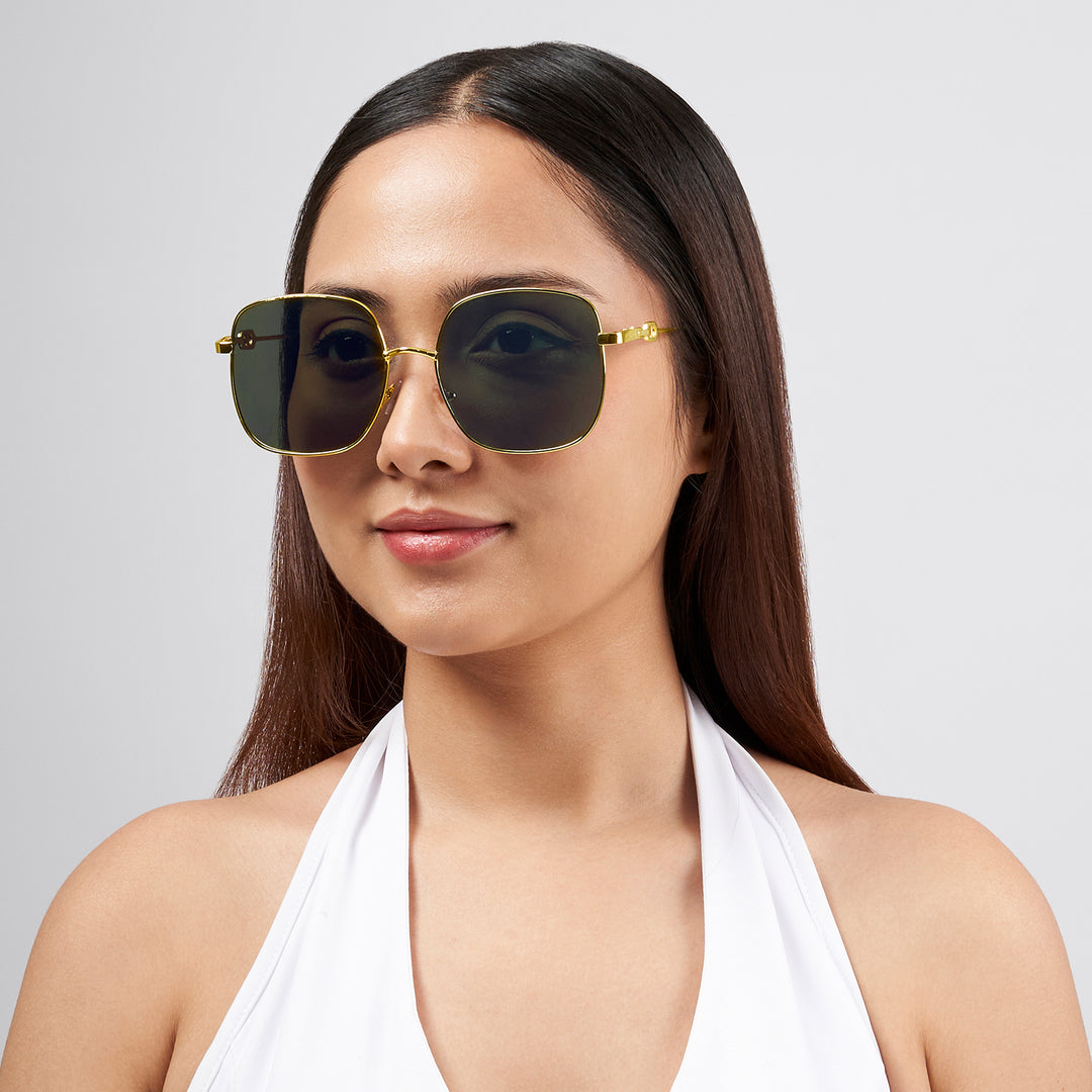Sunkissed Square Dark Brown and Gold Oversized Sunglasses