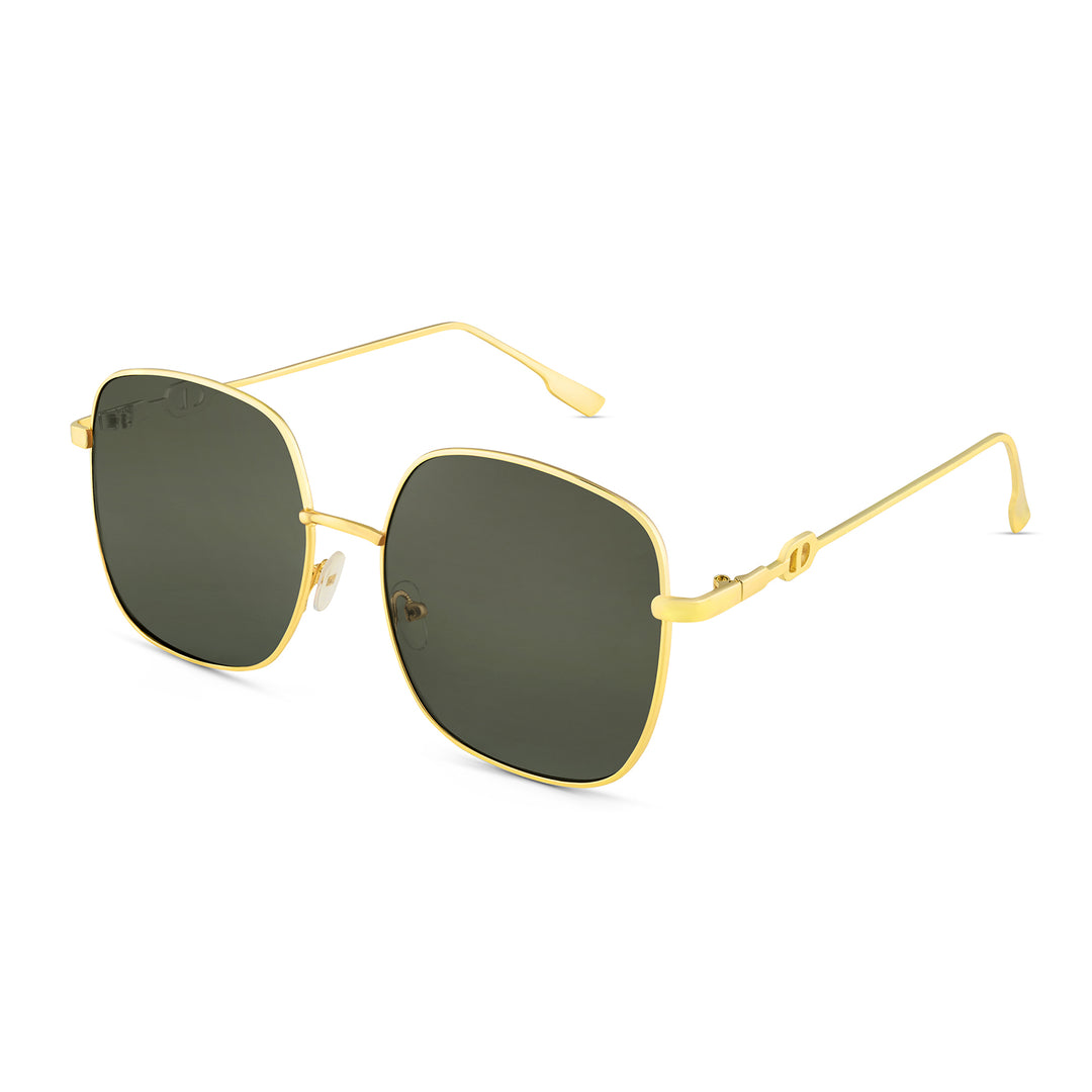Sunkissed Square Dark Brown and Gold Oversized Sunglasses