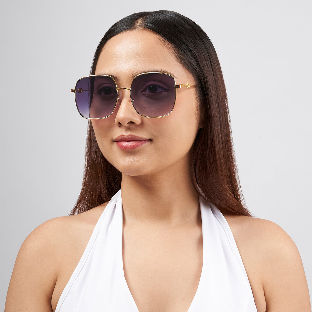 Sunkissed Square Purple and Gold Oversized Sunglasses