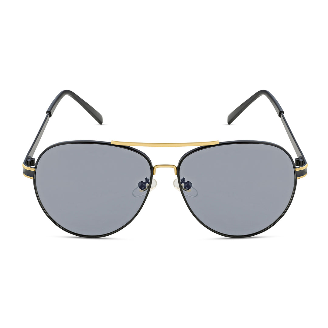 Maven Aviators Grey Lens and Black Frame Sunglasses with Gold Accents