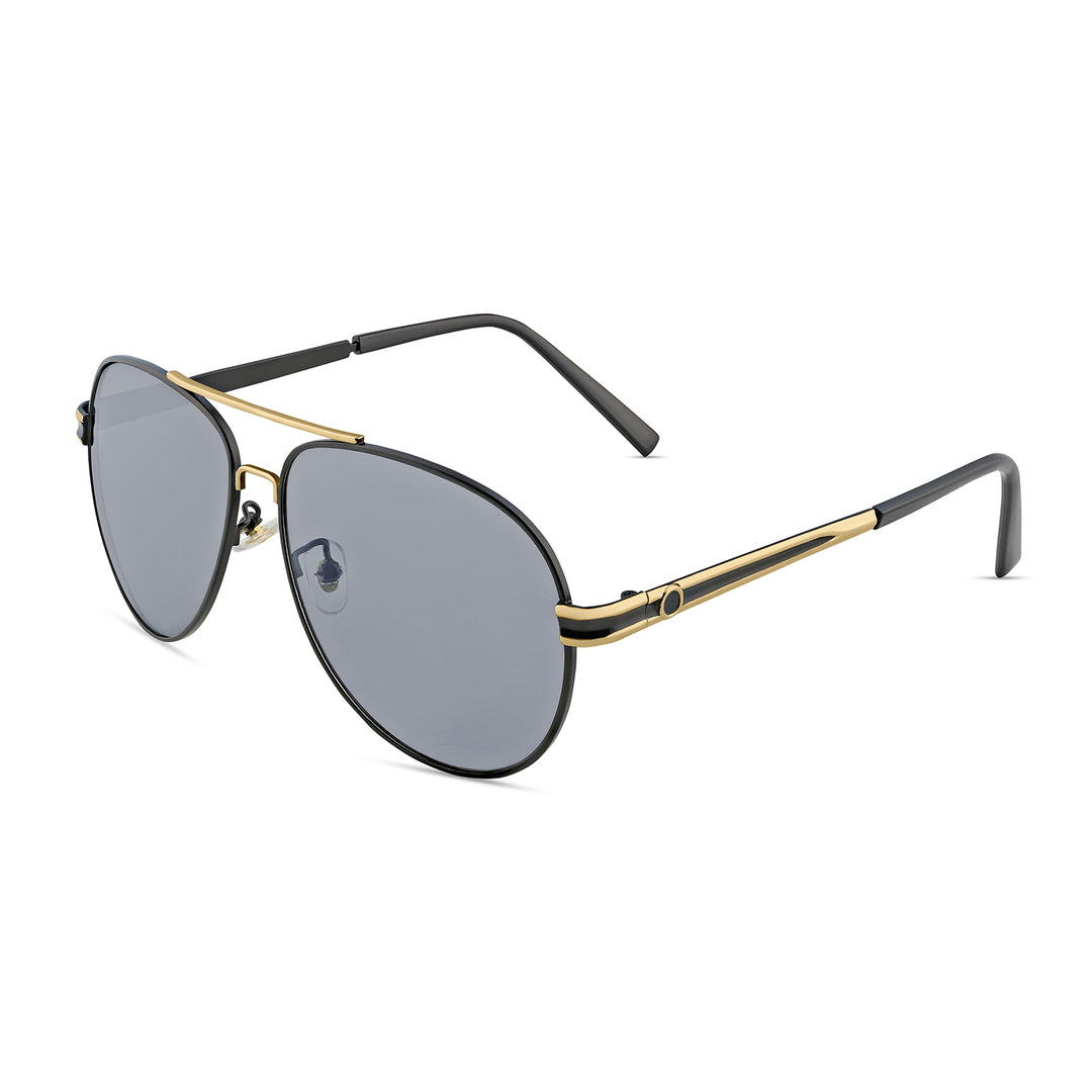 Maven Aviators Grey Lens and Black Frame Sunglasses with Gold Accents