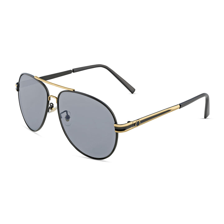 Maven Aviators Grey Lens and Black Frame Sunglasses with Gold Accents