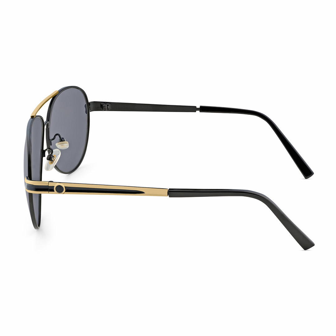 Maven Aviators Grey Lens and Black Frame Sunglasses with Gold Accents