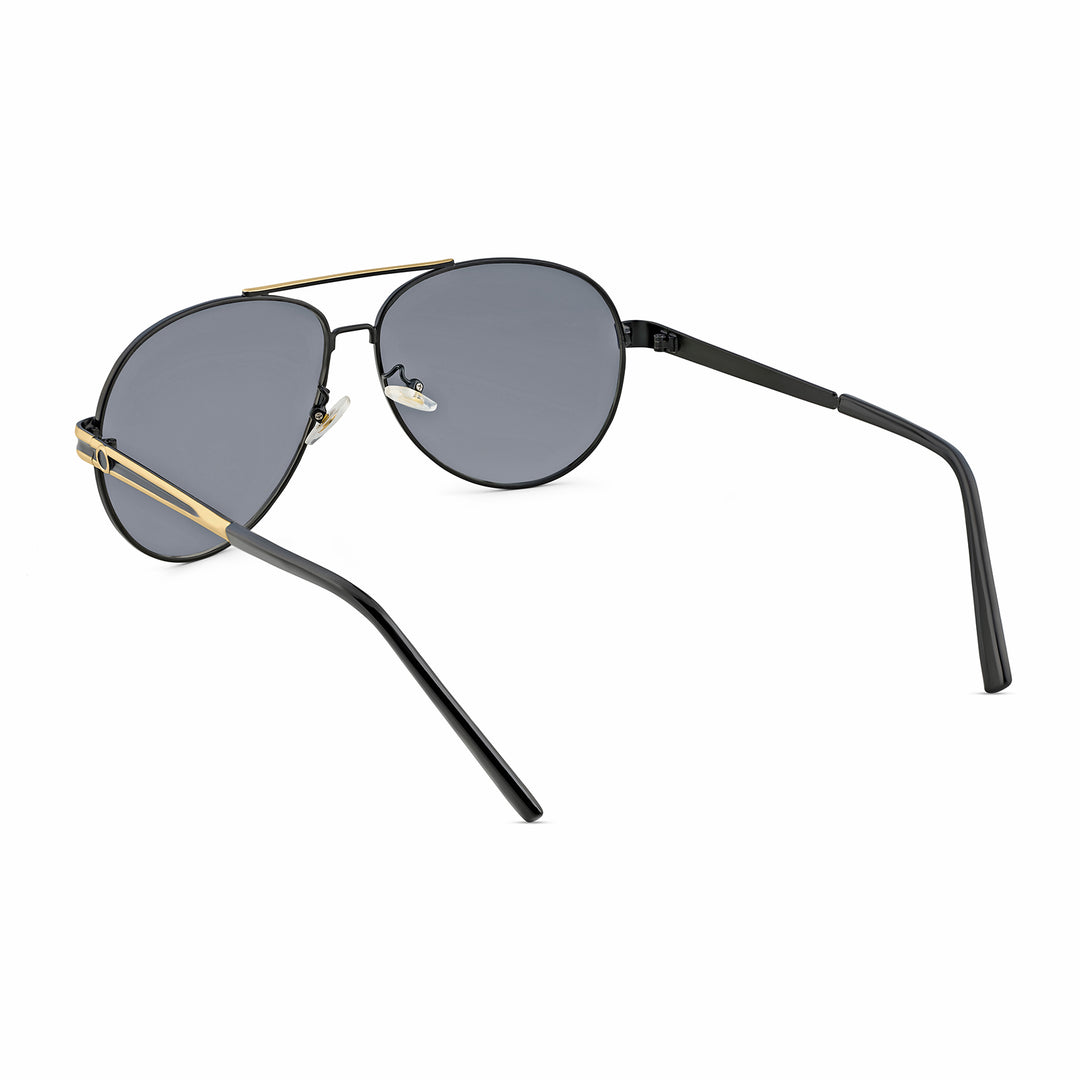 Maven Aviators Grey Lens and Black Frame Sunglasses with Gold Accents