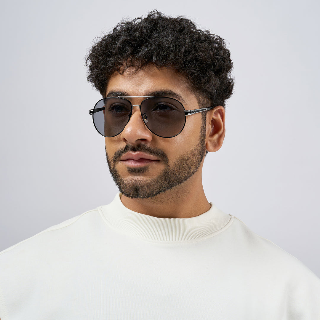 Top Gun Aviators Black Sunglasses with Silver Accents
