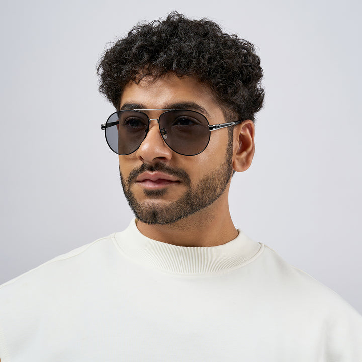 Top Gun Aviators Black Sunglasses with Silver Accents