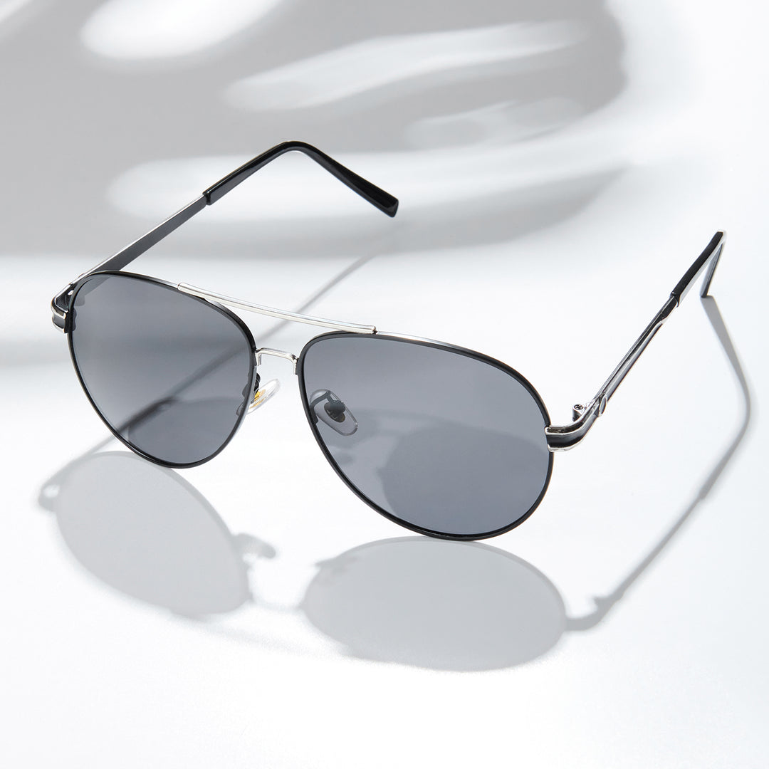 Top Gun Aviators Black Sunglasses with Silver Accents