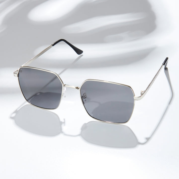 Enigma Square Black and Grey Lens and Silver Rimmed Sunglasses