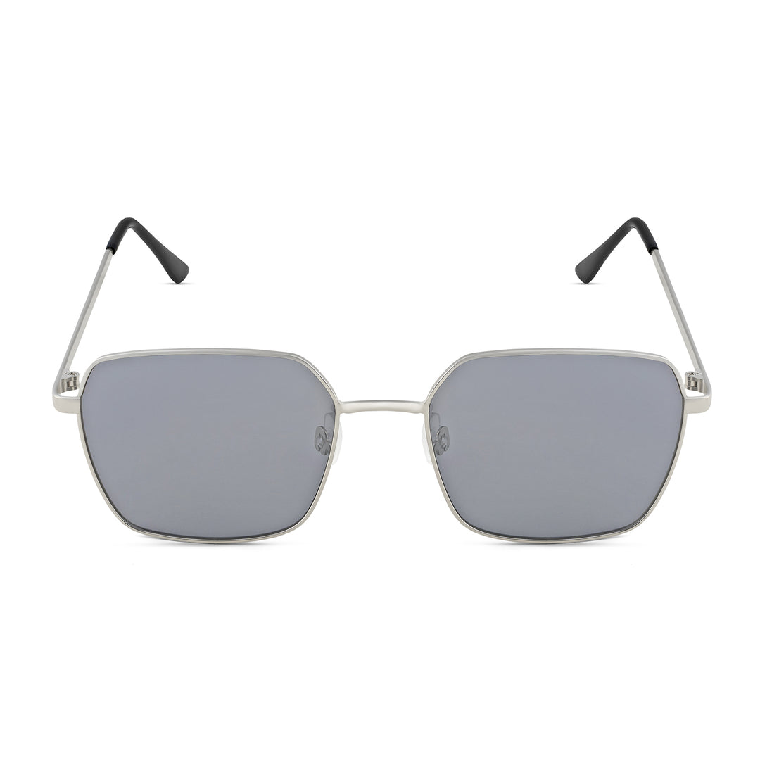 Enigma Square Black and Grey Lens and Silver Rimmed Sunglasses