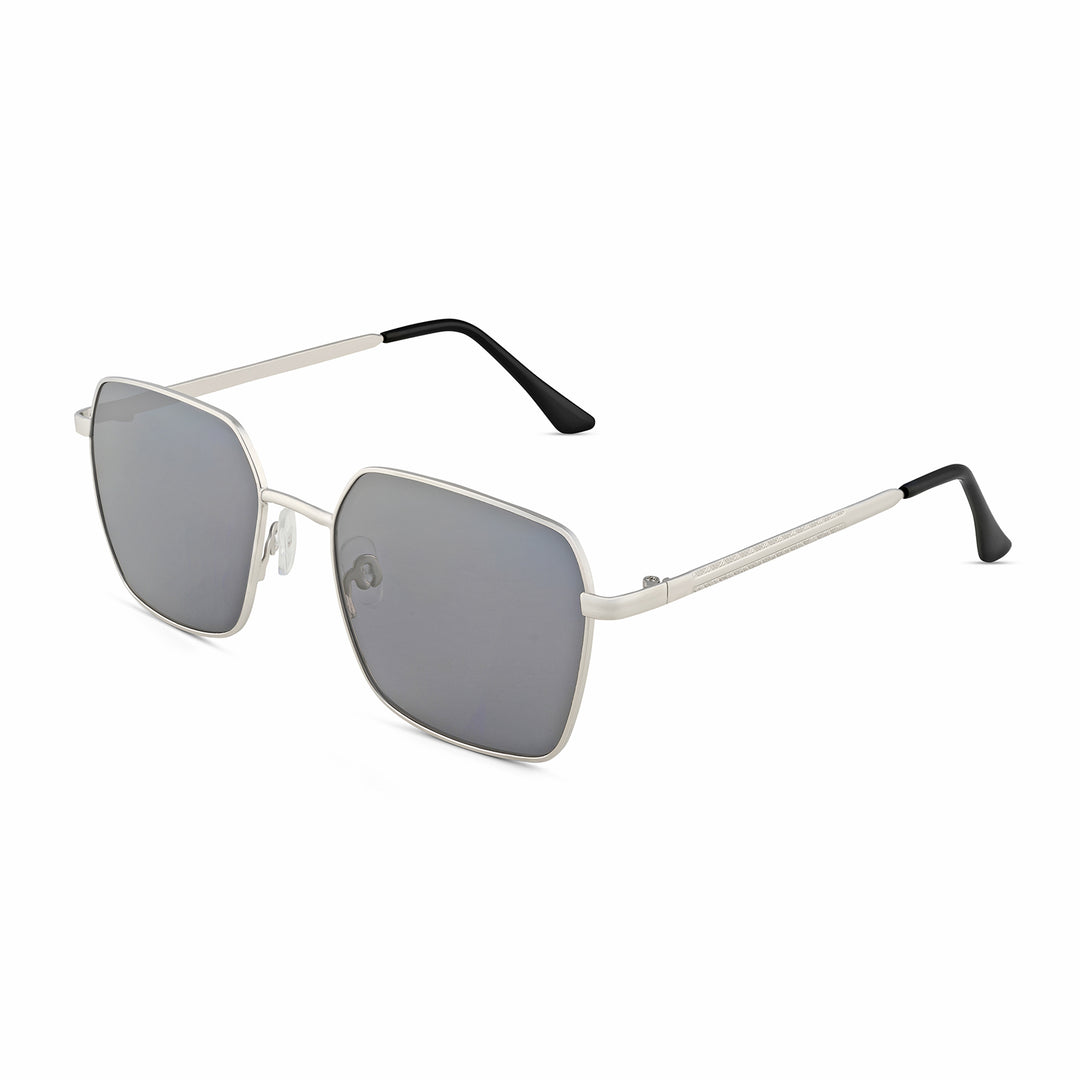 Enigma Square Black and Grey Lens and Silver Rimmed Sunglasses